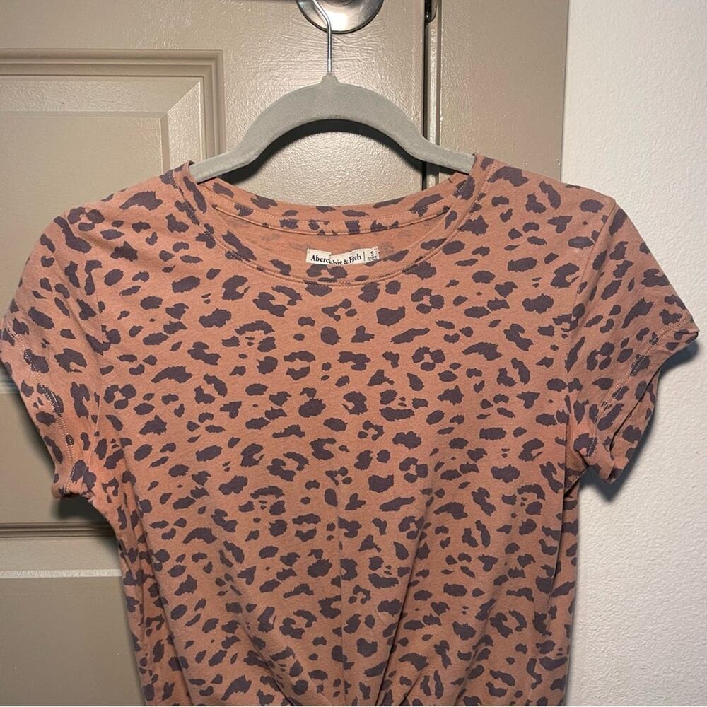 Abercrombie and Fitch Animal Print Front Tie Shirt | Size Small |Black and Brown - Picture 2 of 7